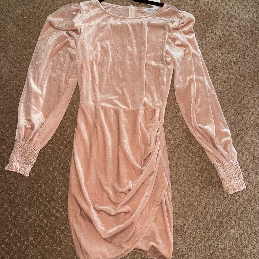 Blush Velvet Long Sleeve Dress